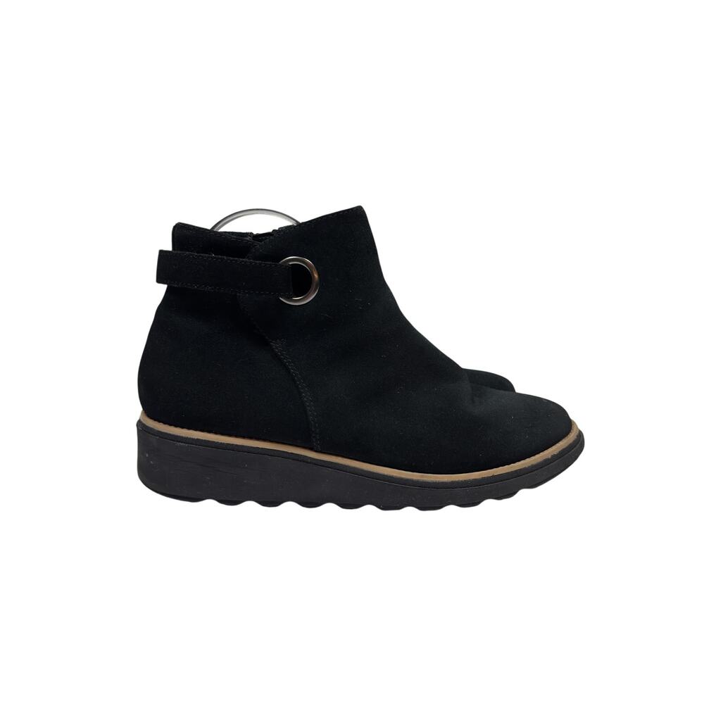 Clarks Sharon Spring Wedge Boots Womens 8.5 Black Suede Side Zip